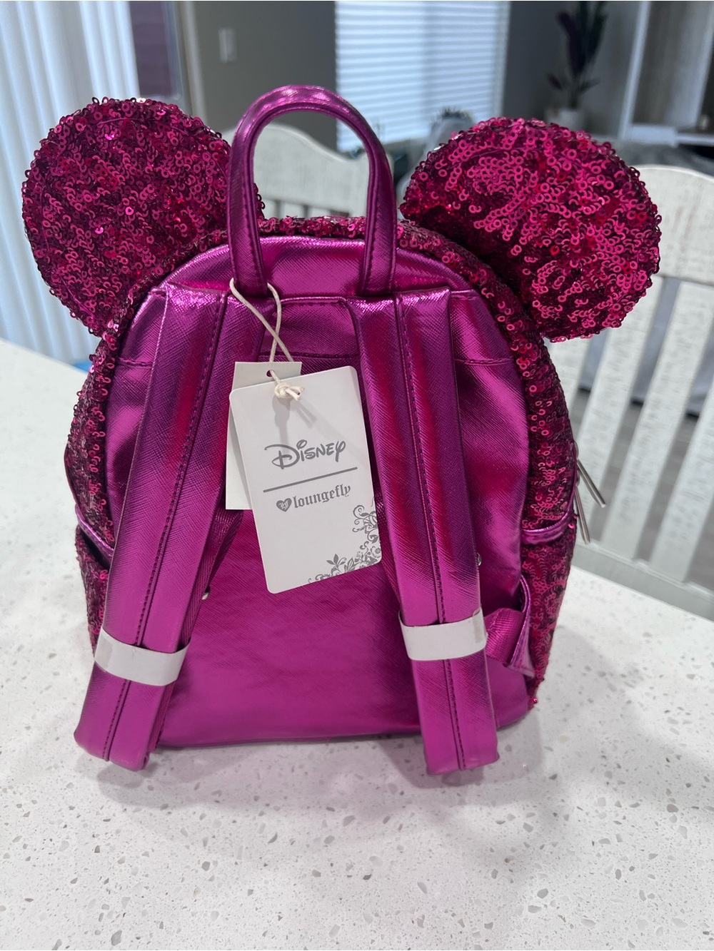 Disney Loungefly Sequin Mickey/Minnie Ear Backpack - Magenta Pink - Picture 2 of 3